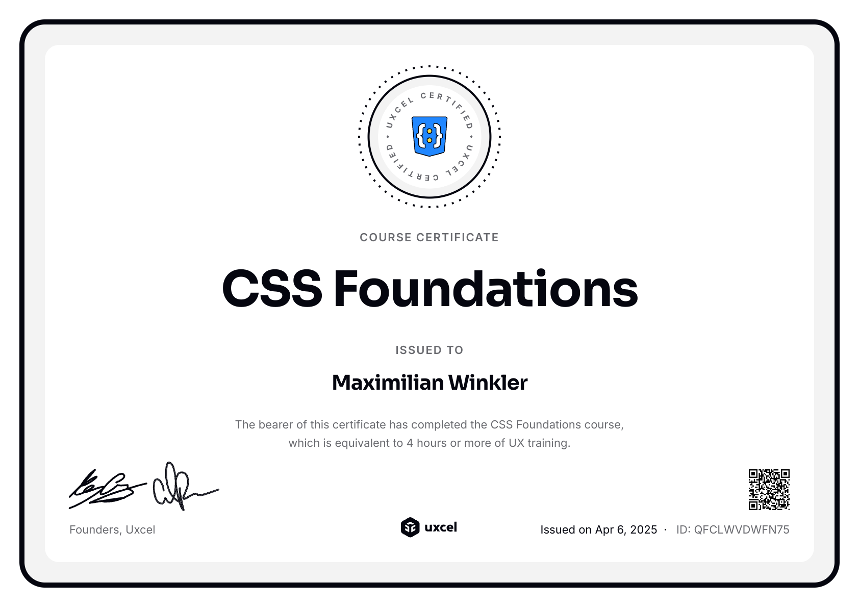 Maximilian Winkler's certificate